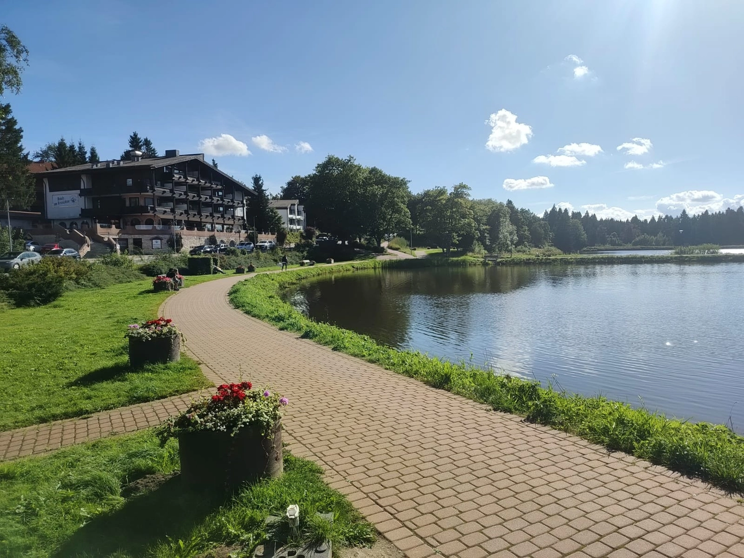 Reiselust Hahnenklee – Ferienhaus – Ein malerischer Blick auf einen See und einen Weg in Hahnenklee-Bockswiese, Deutschland.